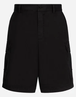 Stretch cotton cargo pants with brand plate