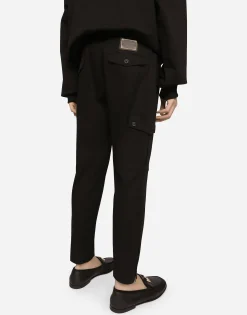 Stretch cotton cargo pants with branded tag