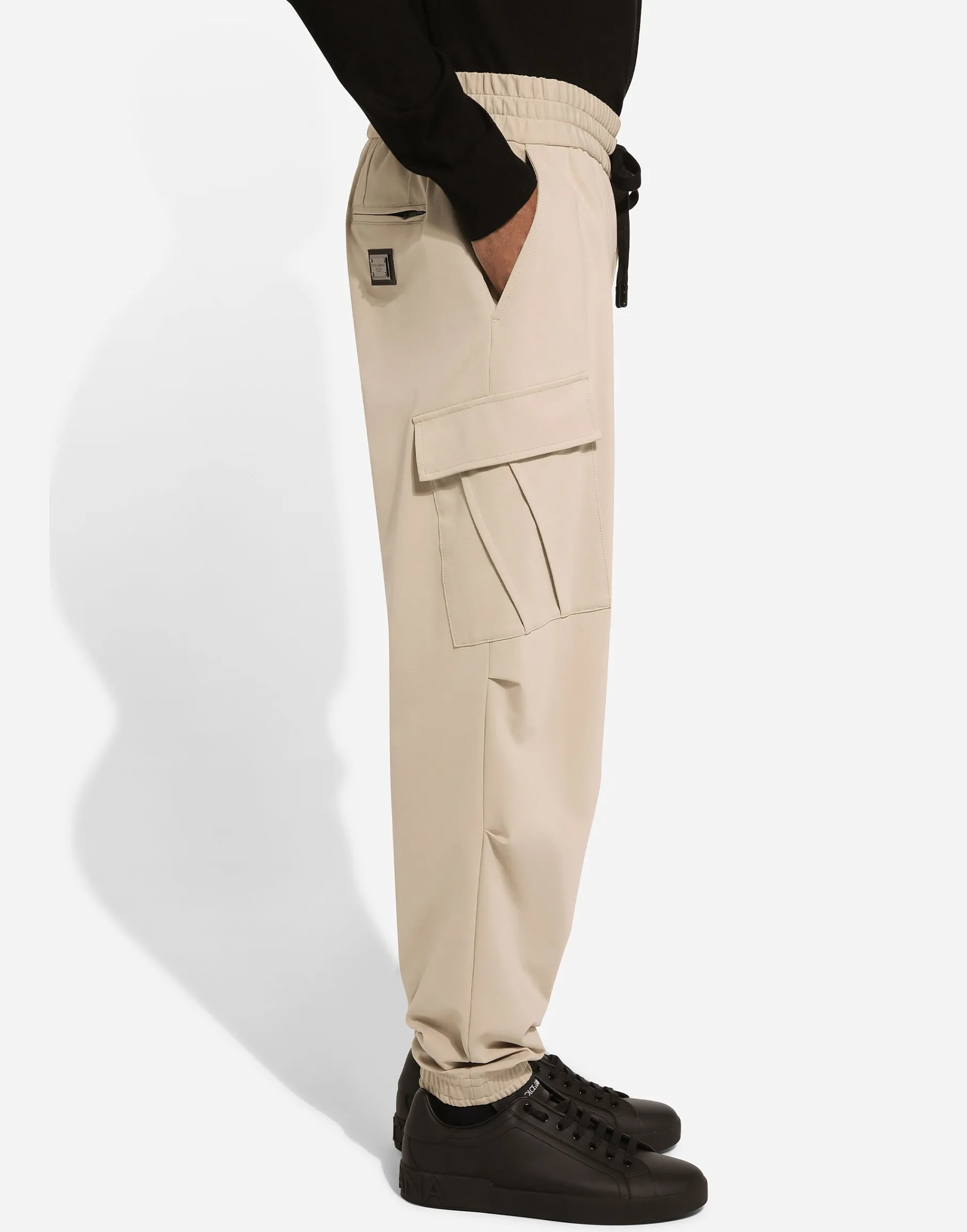 Stretch cotton cargo pants with tag
