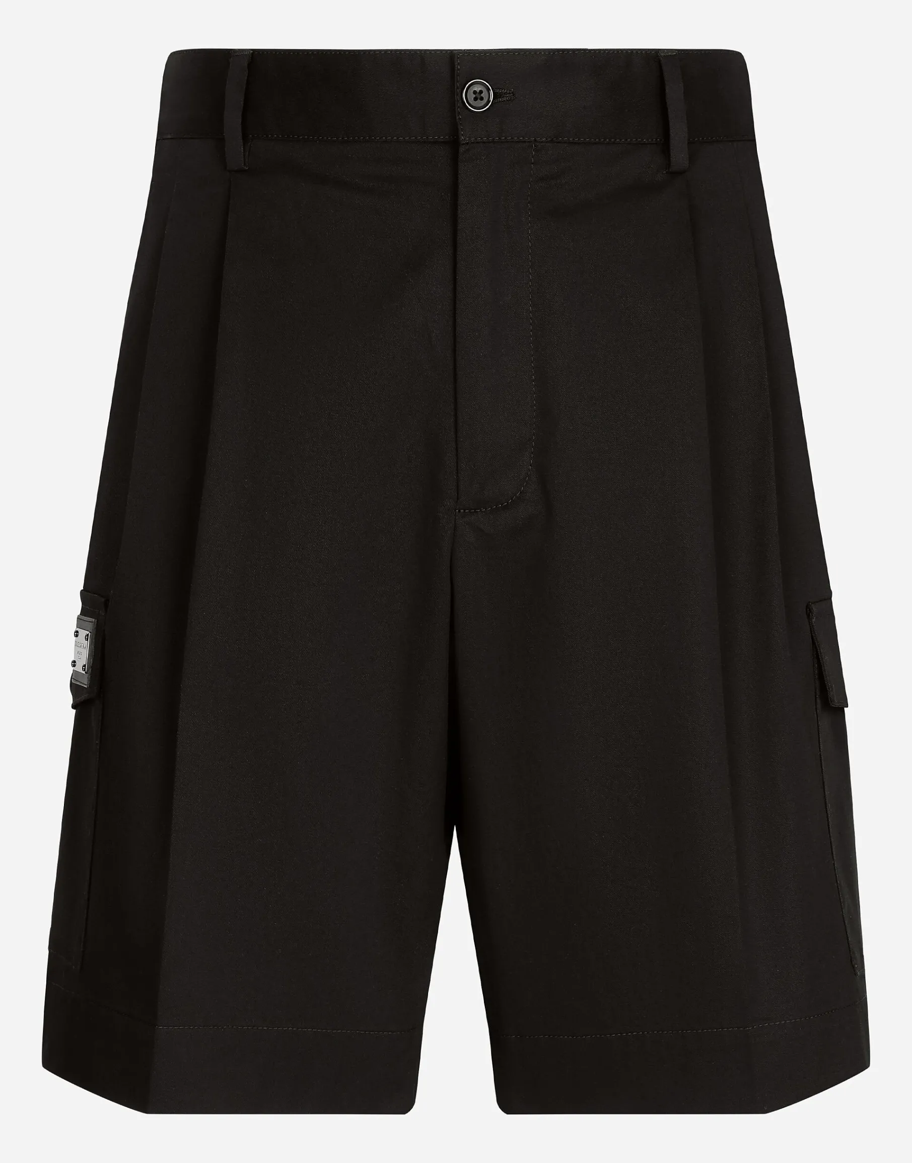 Stretch cotton gabardine cargo shorts with branded tag