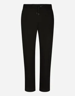 Stretch cotton jogging pants with plate