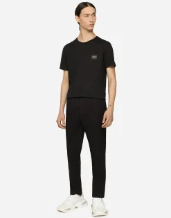Stretch cotton jogging pants with tag