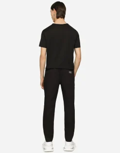 Stretch cotton jogging pants with tag