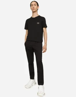 Stretch cotton jogging pants with tag