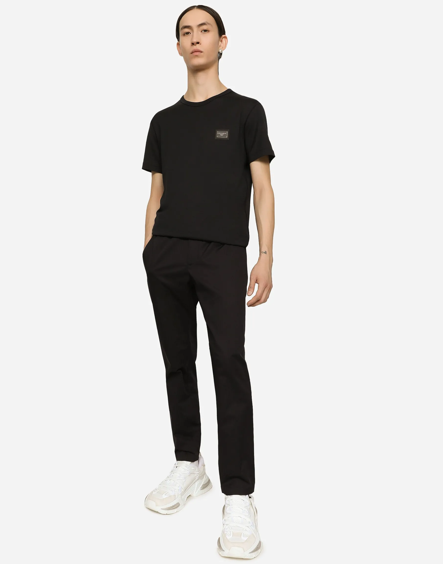 Stretch cotton jogging pants with tag