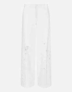 Stretch cotton pants with embroidery