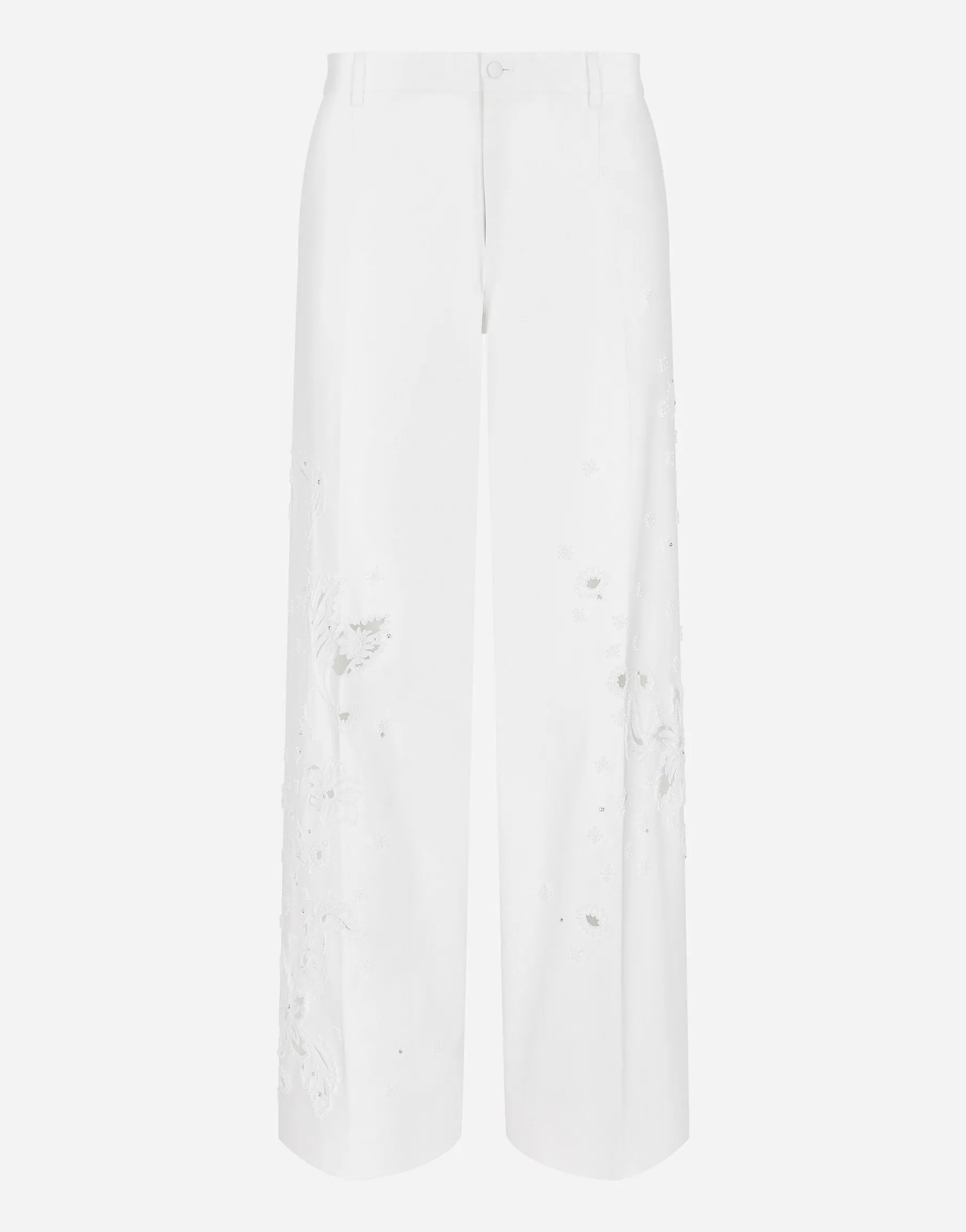 Stretch cotton pants with embroidery