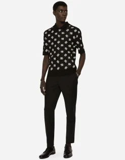 Stretch cotton pants with DG embroidery