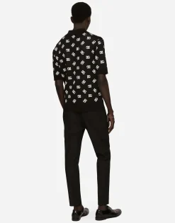 Stretch cotton pants with DG embroidery
