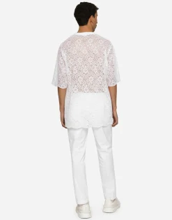 Stretch cotton pants with DG patch
