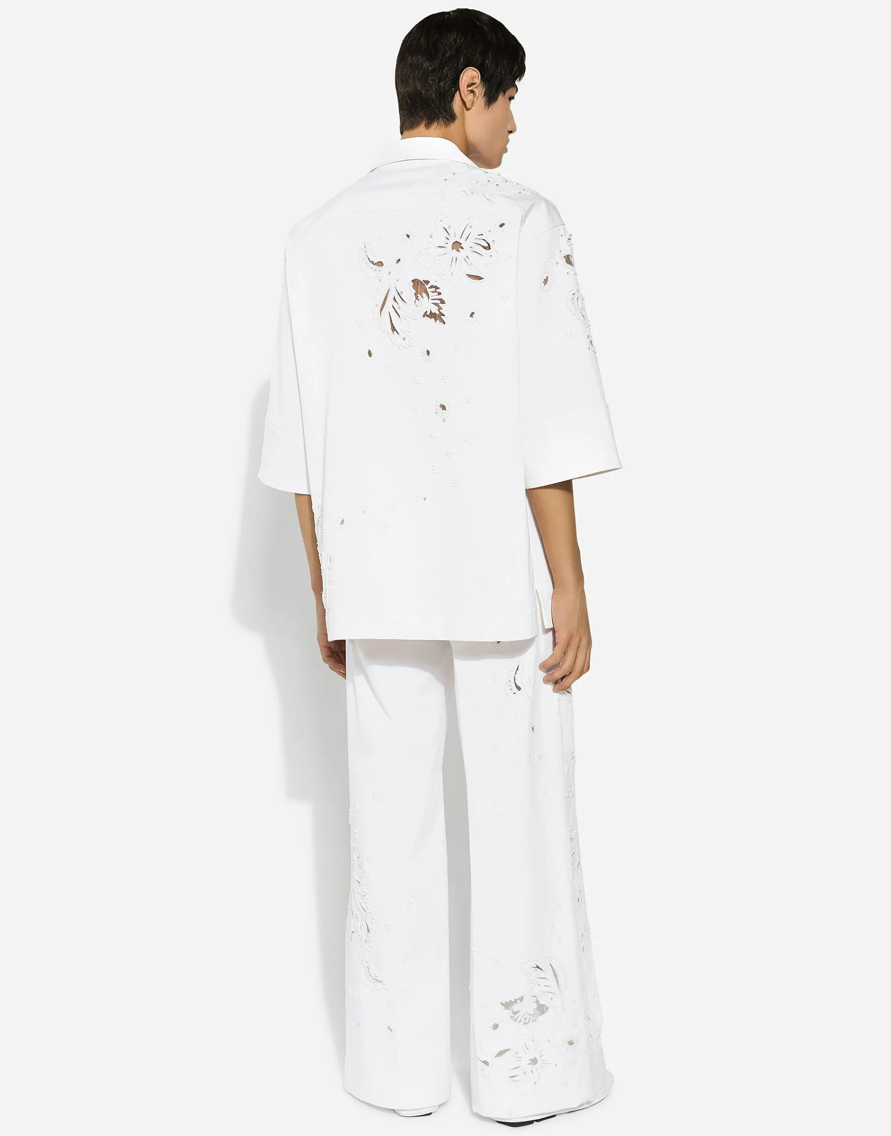 Stretch cotton pants with embroidery