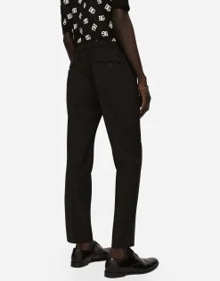 Stretch cotton pants with DG embroidery