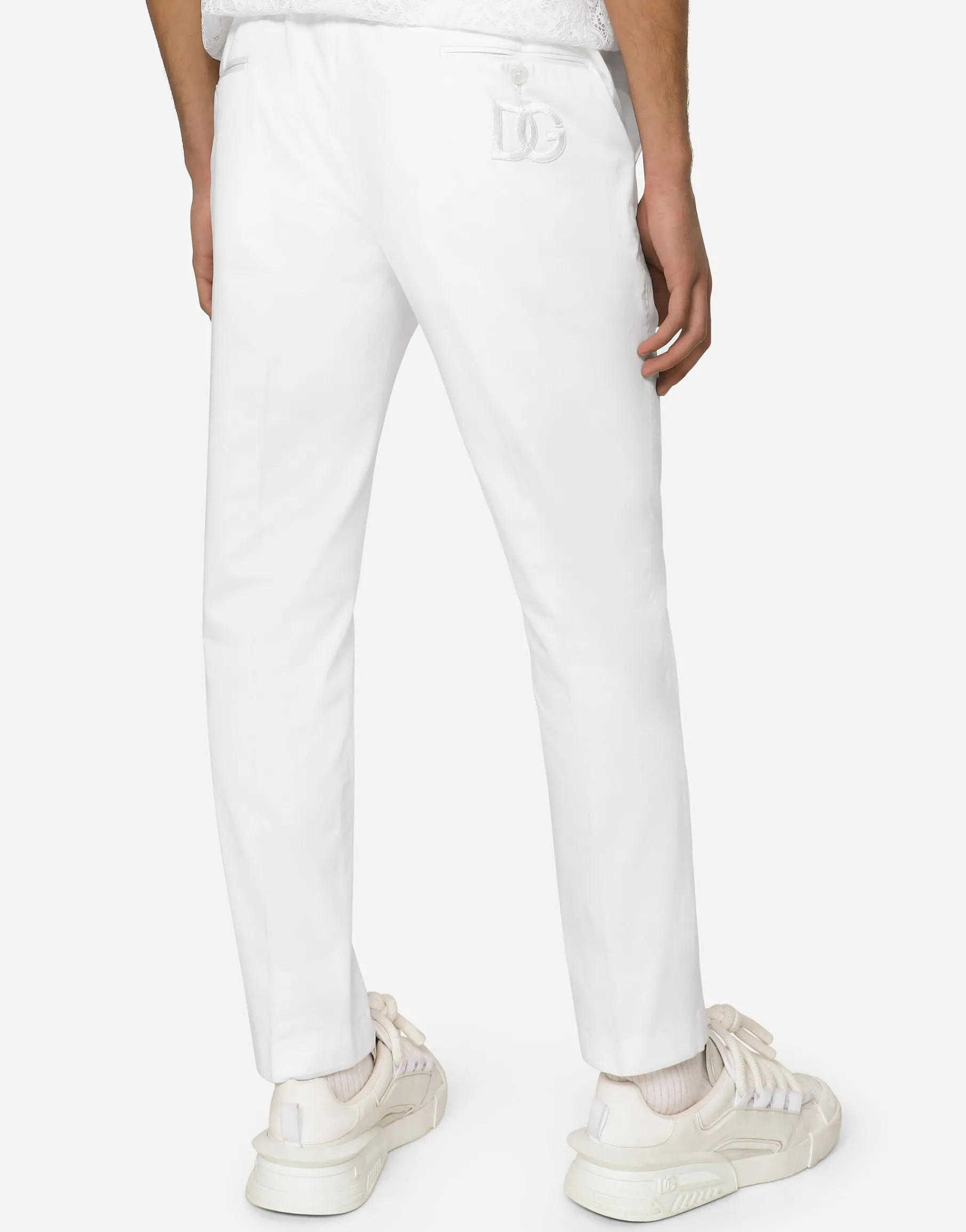 Stretch cotton pants with DG patch