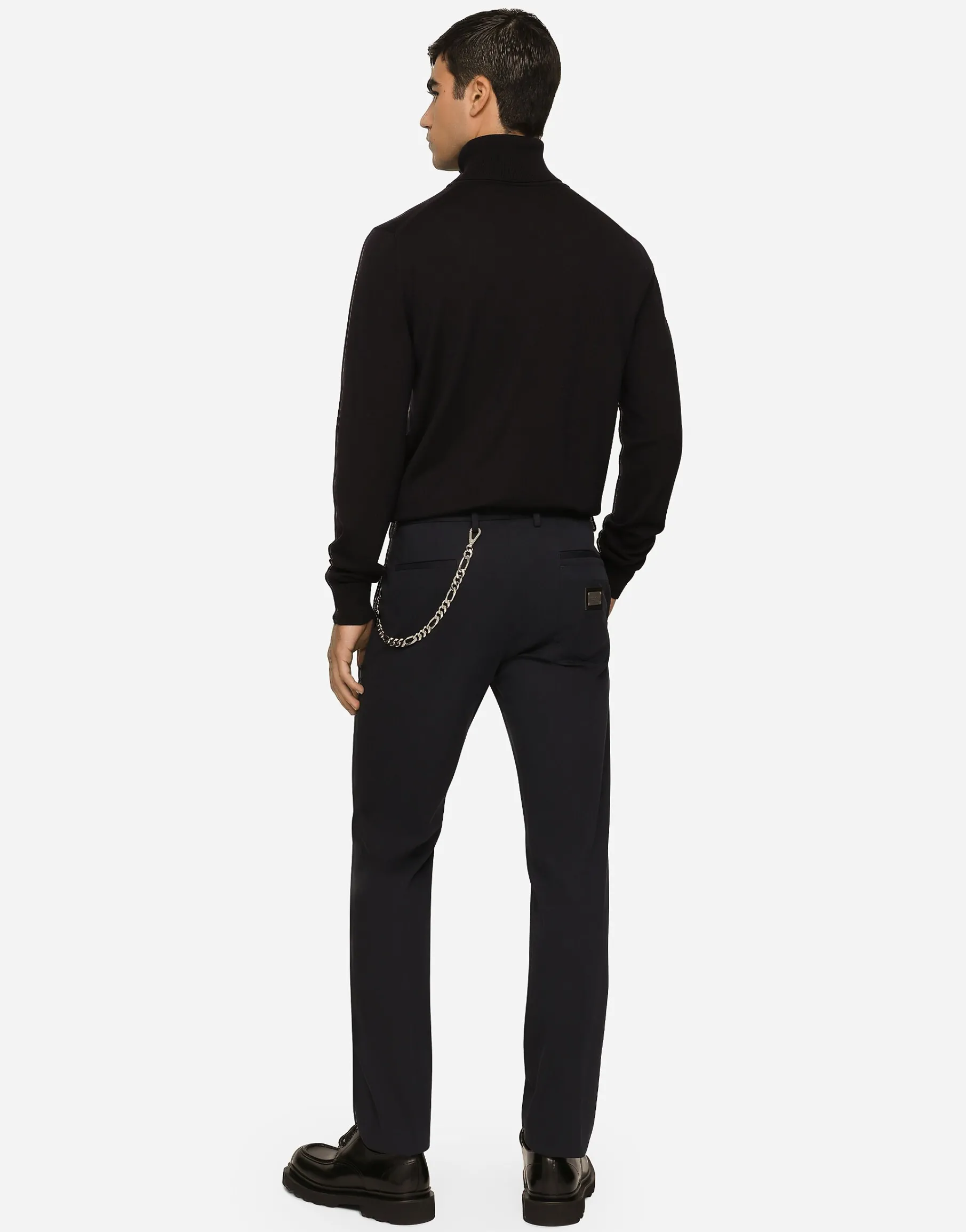 Stretch cotton pants with branded tag