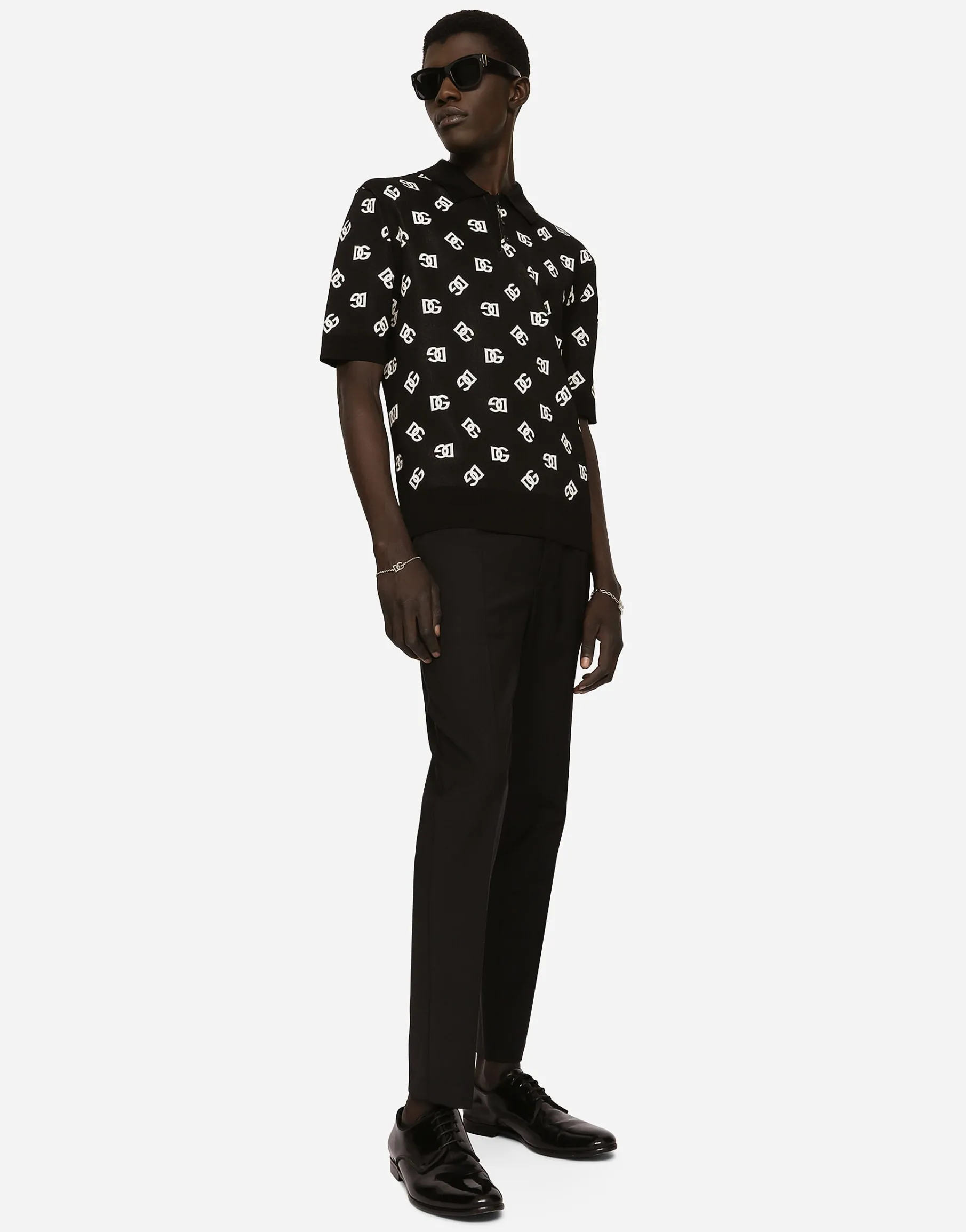Stretch cotton pants with DG embroidery