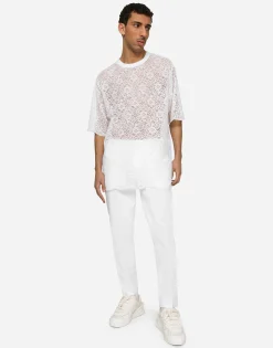 Stretch cotton pants with DG patch
