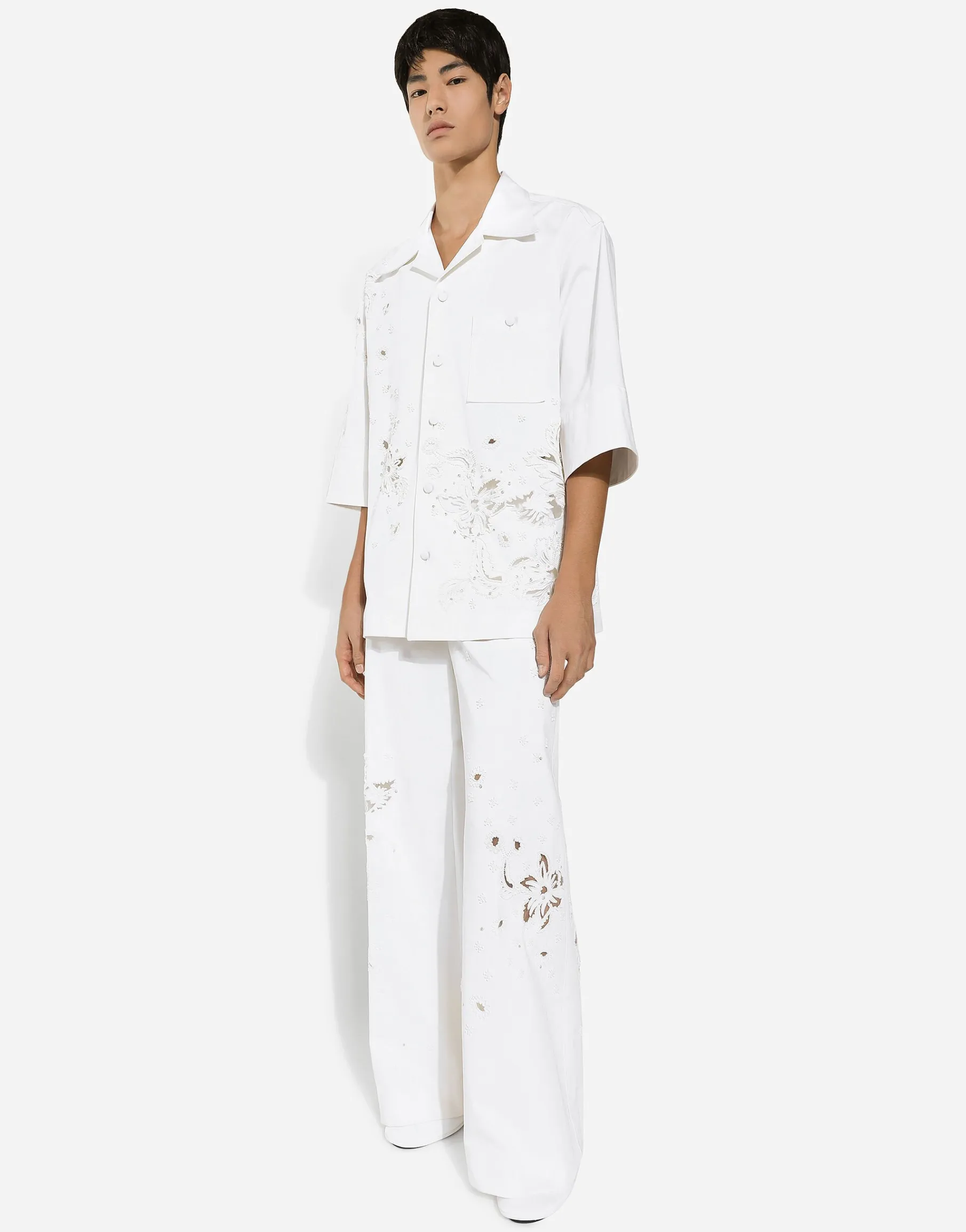 Stretch cotton pants with embroidery