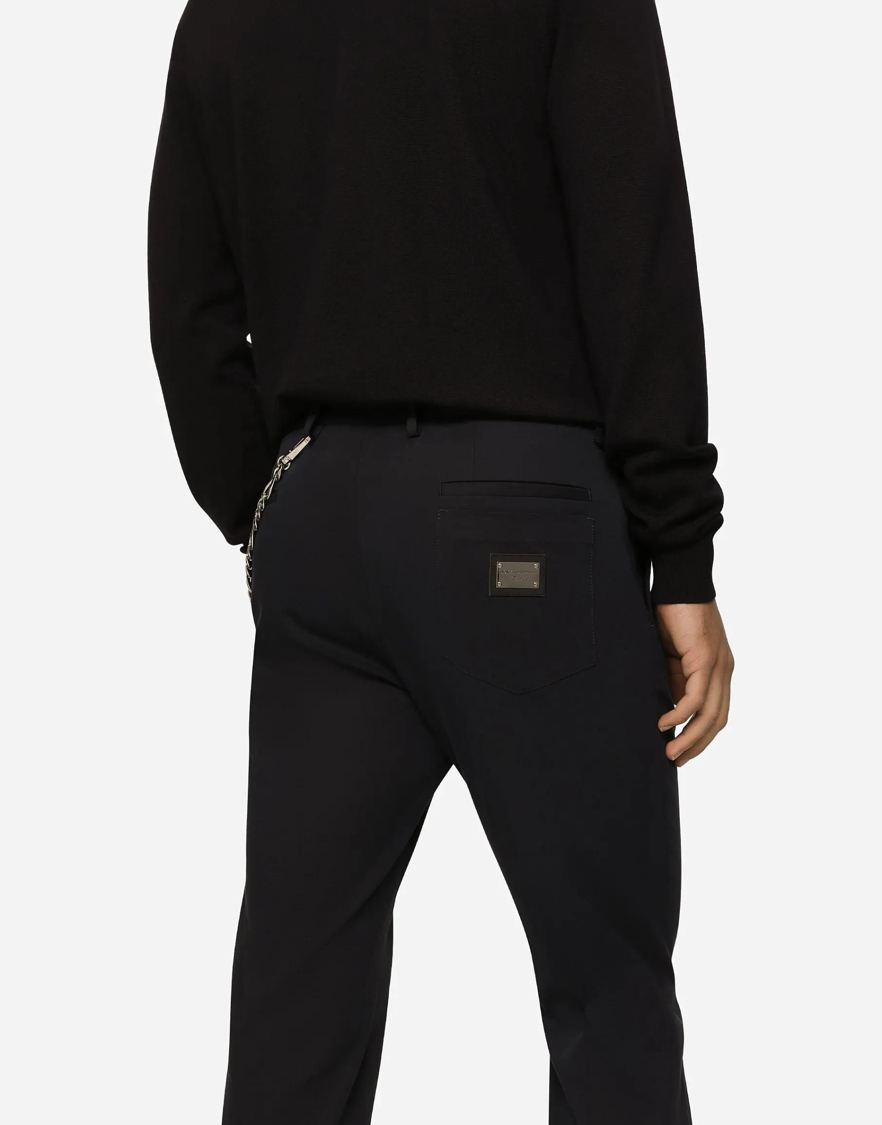 Stretch cotton pants with branded tag