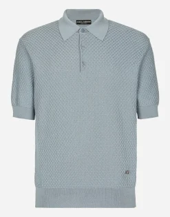 Stretch cotton polo-shirt with DG hardware