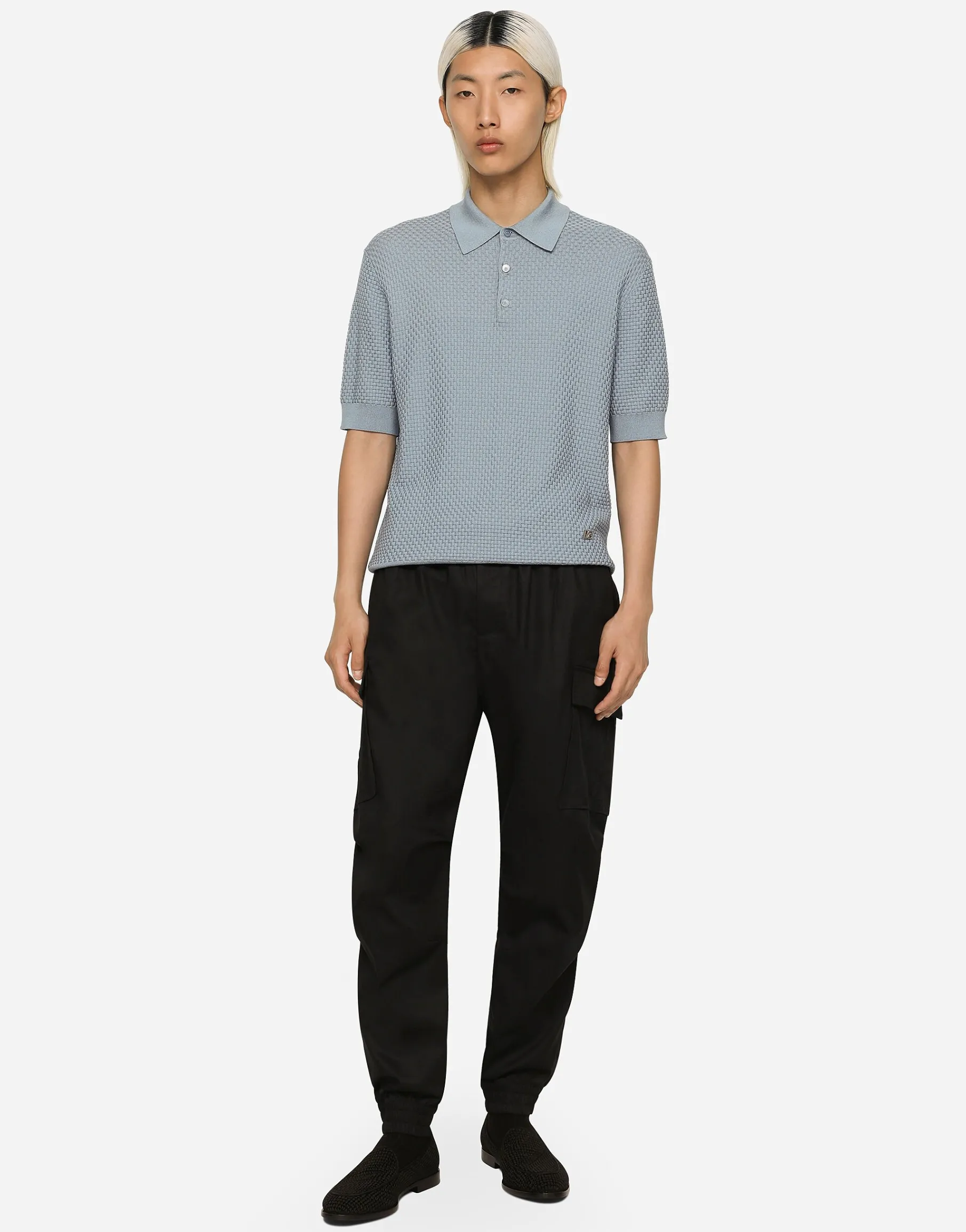 Stretch cotton polo-shirt with DG hardware