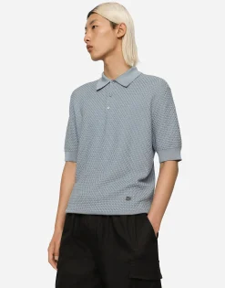 Stretch cotton polo-shirt with DG hardware