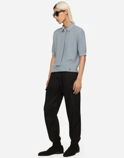 Stretch cotton polo-shirt with DG hardware