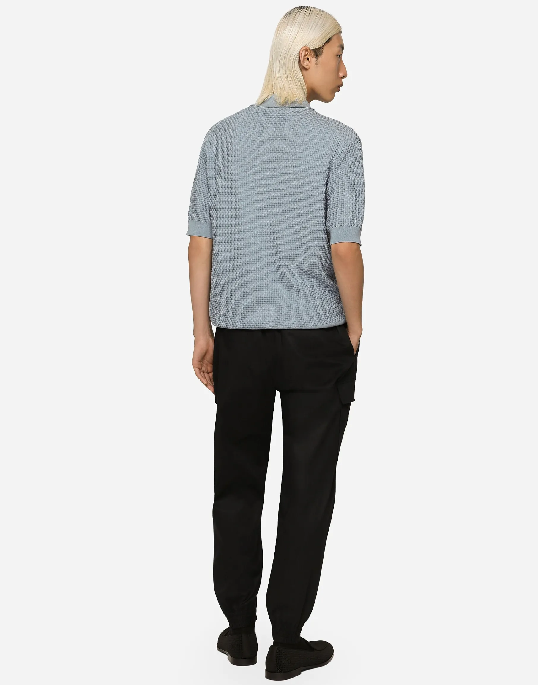 Stretch cotton polo-shirt with DG hardware