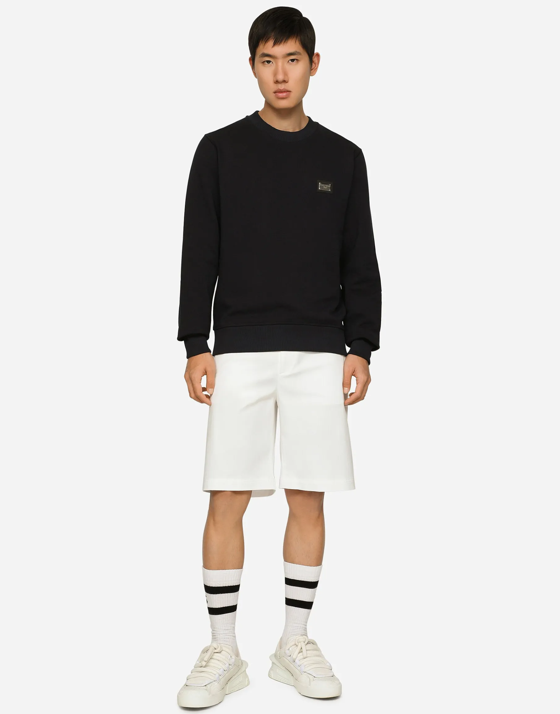 Stretch cotton shorts with branded tag