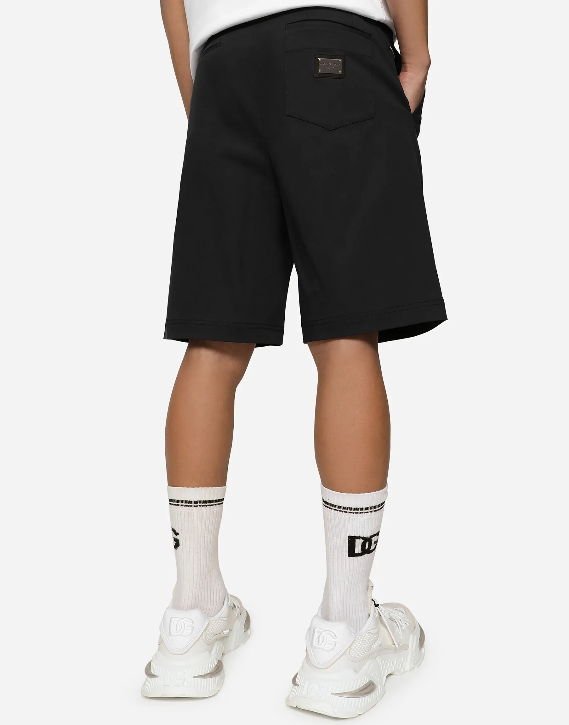 Stretch cotton shorts with branded tag