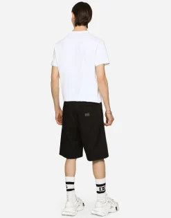 Stretch cotton shorts with branded tag