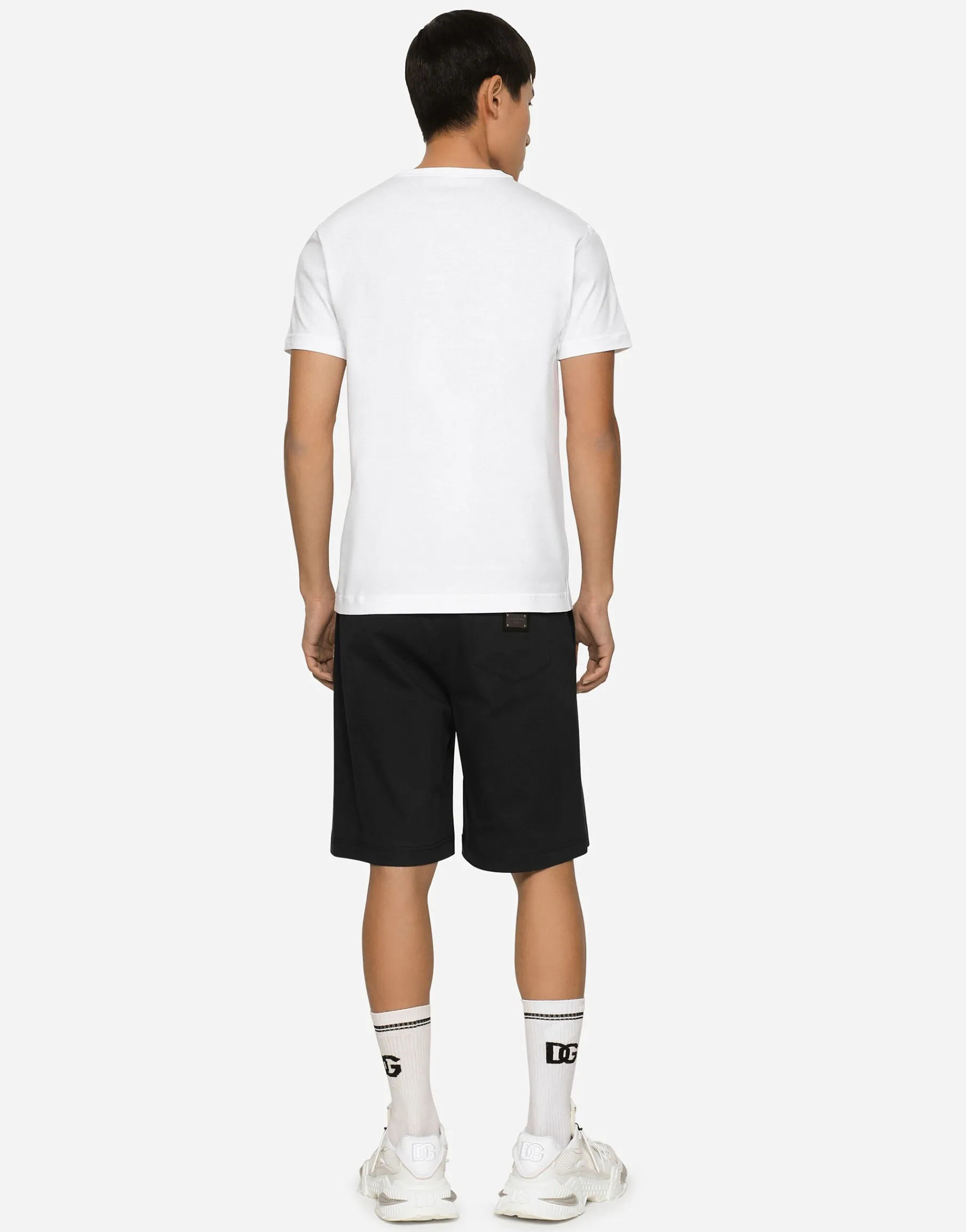Stretch cotton shorts with branded tag