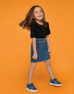 Stretch denim and jersey dress with DG logo
