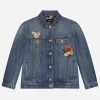 Stretch denim jacket with embroidery