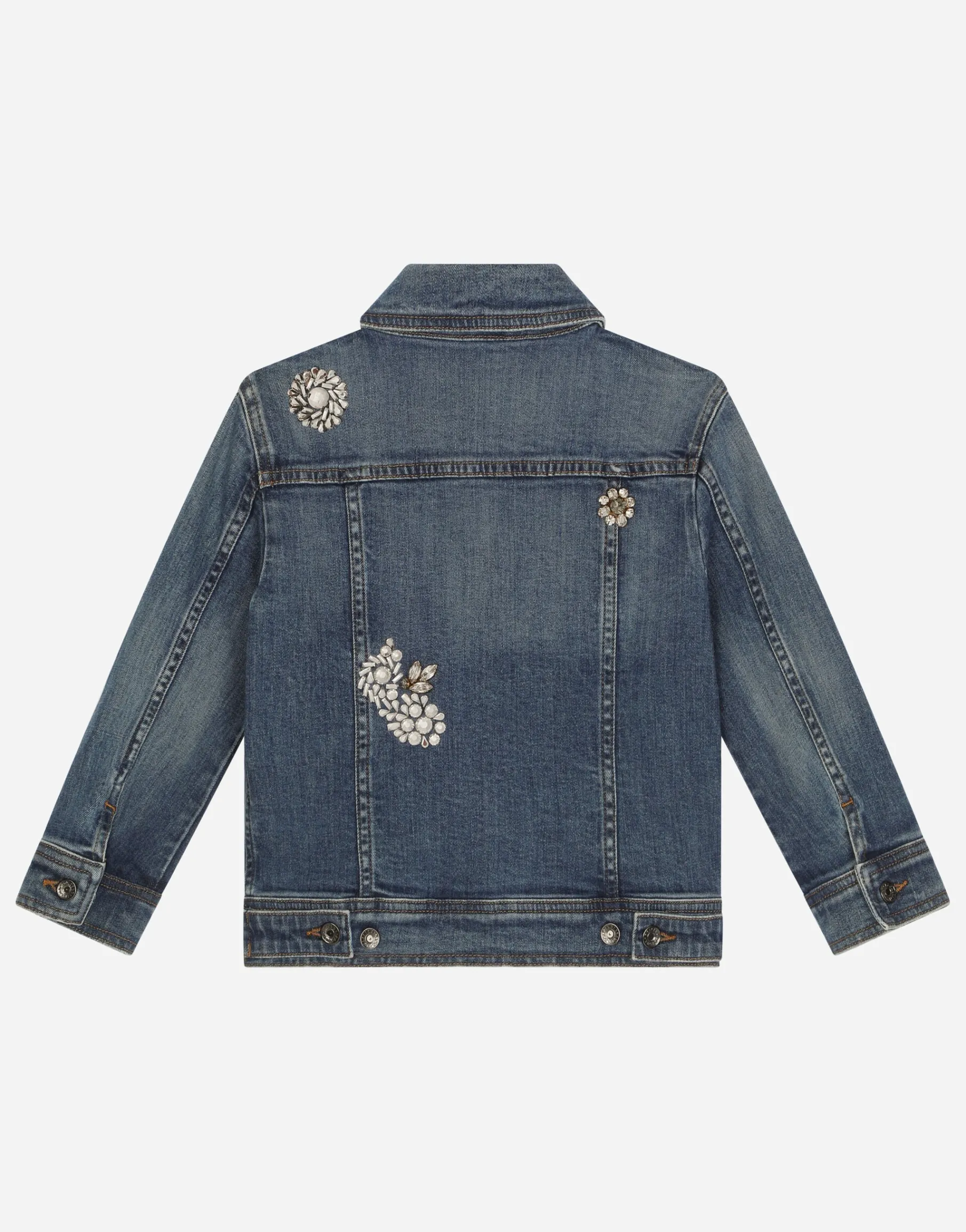 Stretch denim jacket with rhinestones and embroidery
