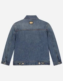 Stretch denim jacket with embroidery