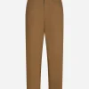 Stretch drill pants with logo label