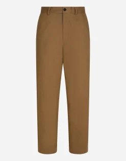 Stretch drill pants with logo label