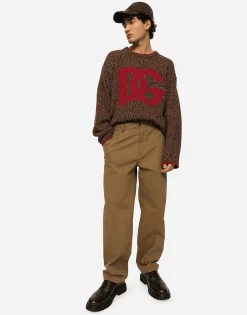 Stretch drill pants with logo label