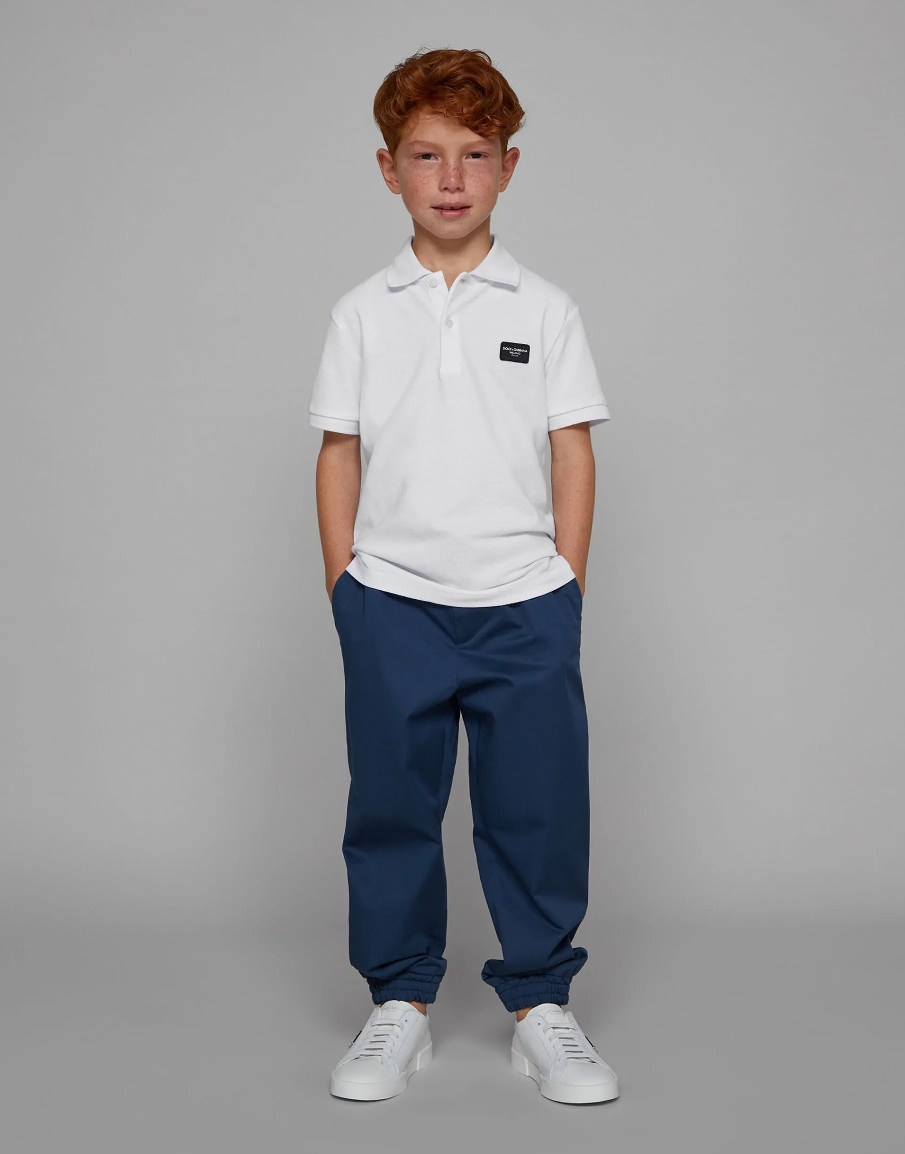 Stretch gabardine pants with logo tag