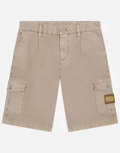 Stretch gabardine shorts with logo tag
