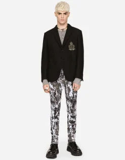 Stretch jersey jacket with heraldic patch