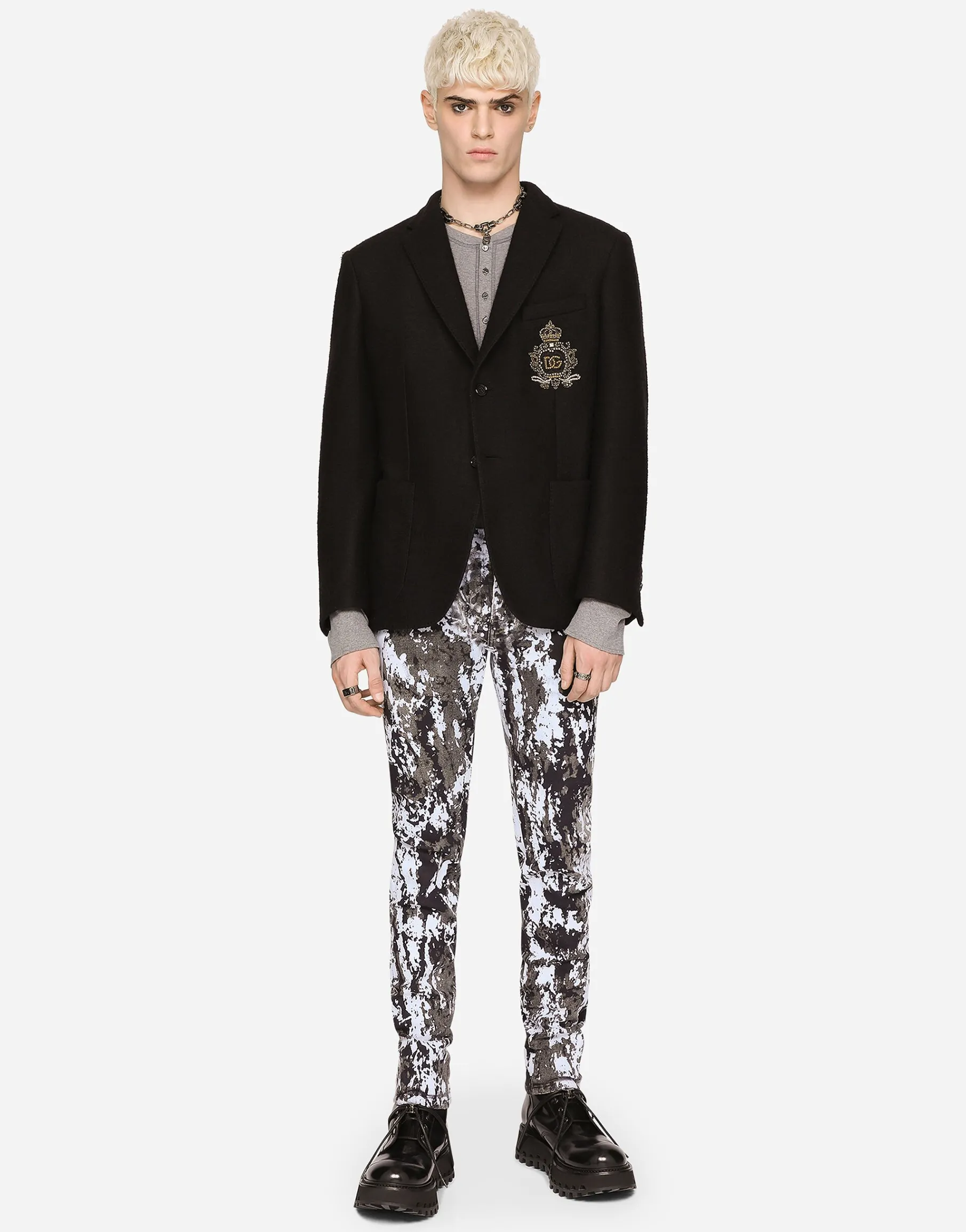 Stretch jersey jacket with heraldic patch