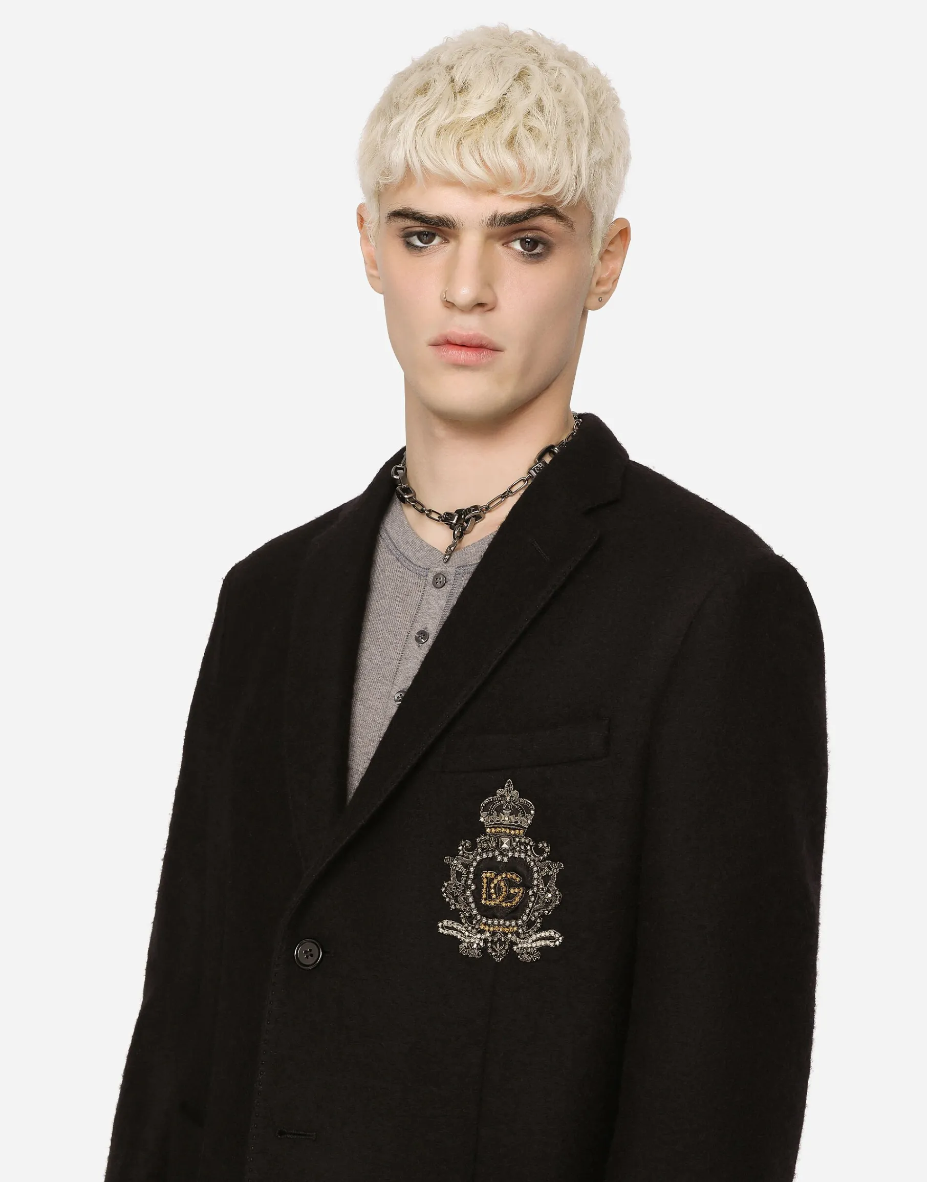 Stretch jersey jacket with heraldic patch