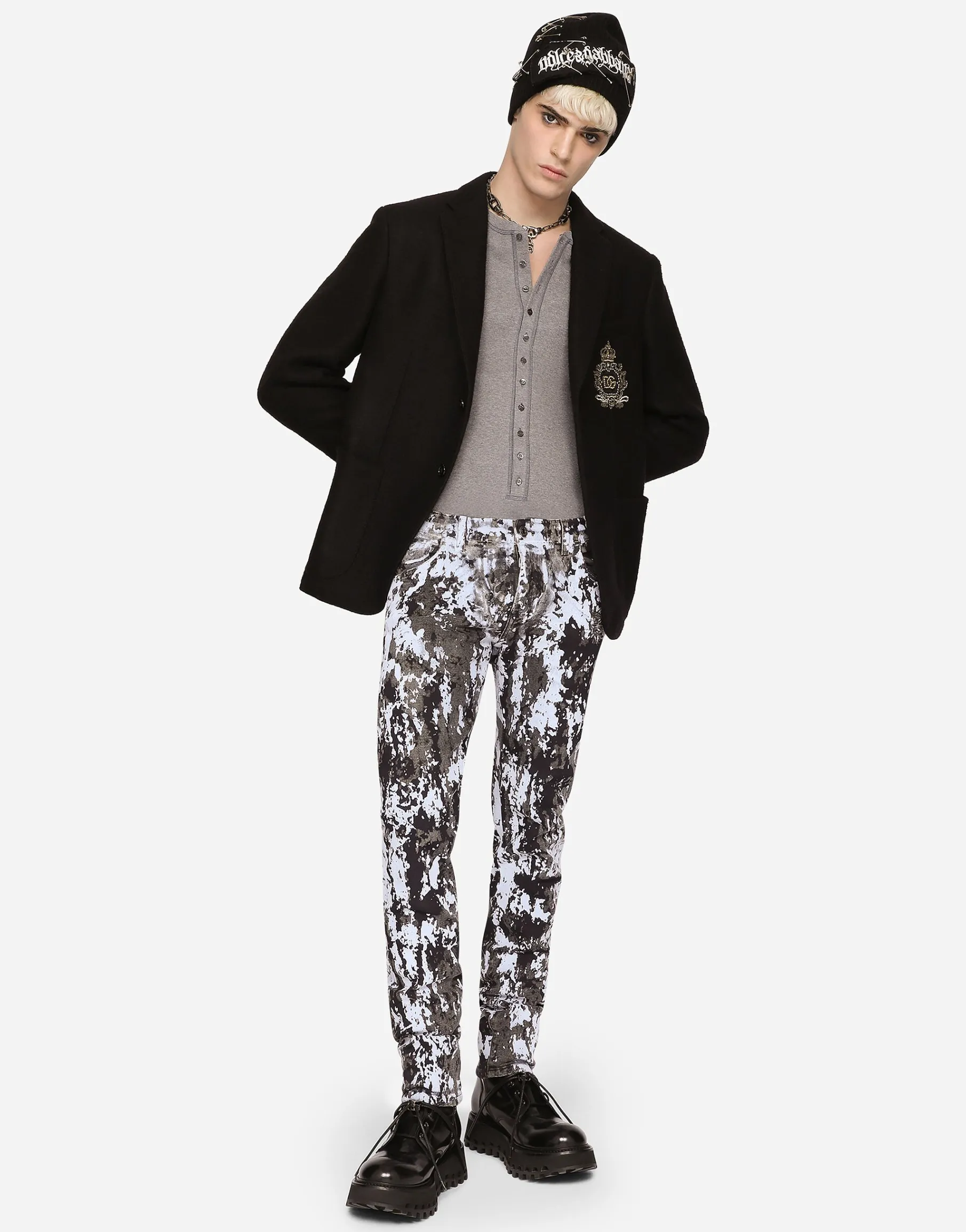 Stretch jersey jacket with heraldic patch