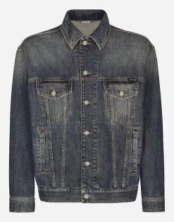 Stretch light blue wash denim jacket