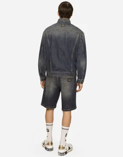Stretch light blue wash denim jacket