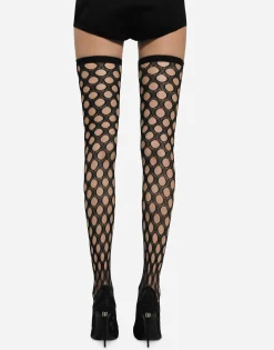 Stretch mesh thigh-high boots