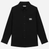 Stretch poplin shirt with logo tag
