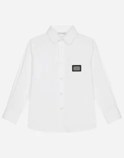 Stretch poplin shirt with logo tag