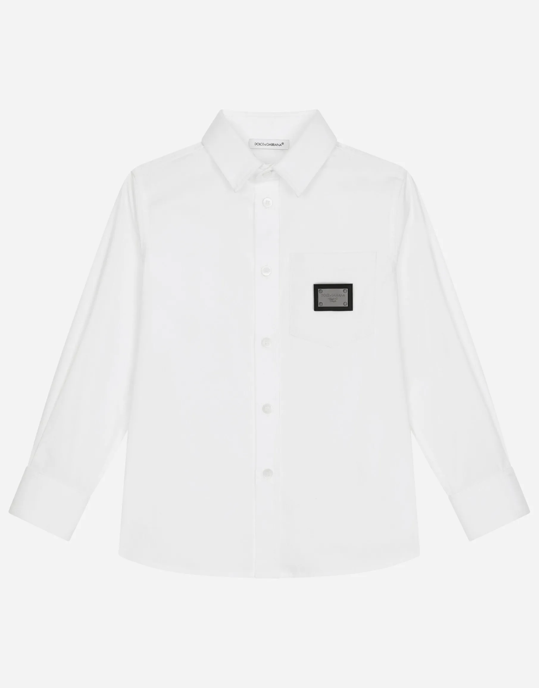 Stretch poplin shirt with logo tag